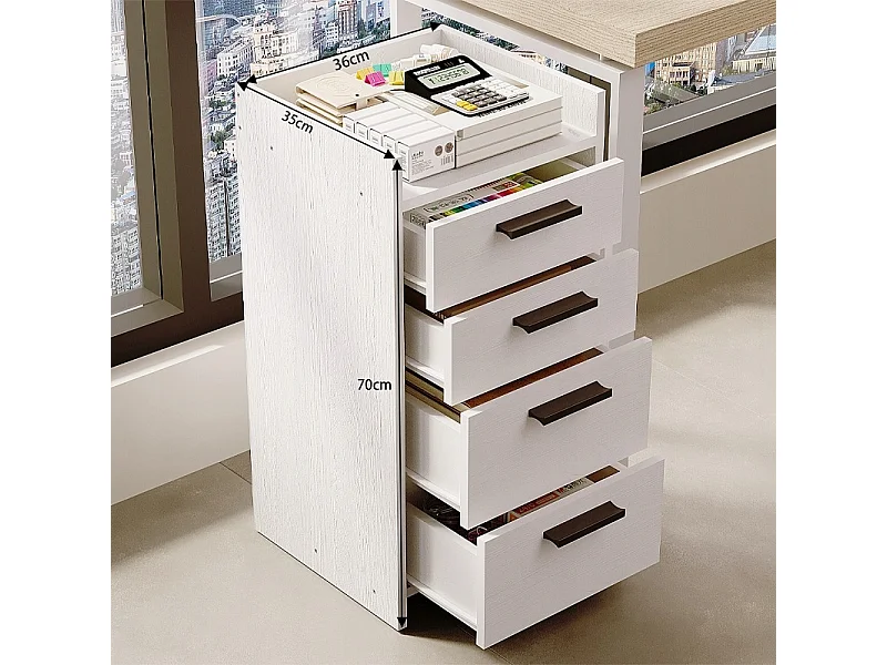 Weißer Büroschrank, Kommode mit 4 Schubladen, Maße 36 x 35 x 70 cm