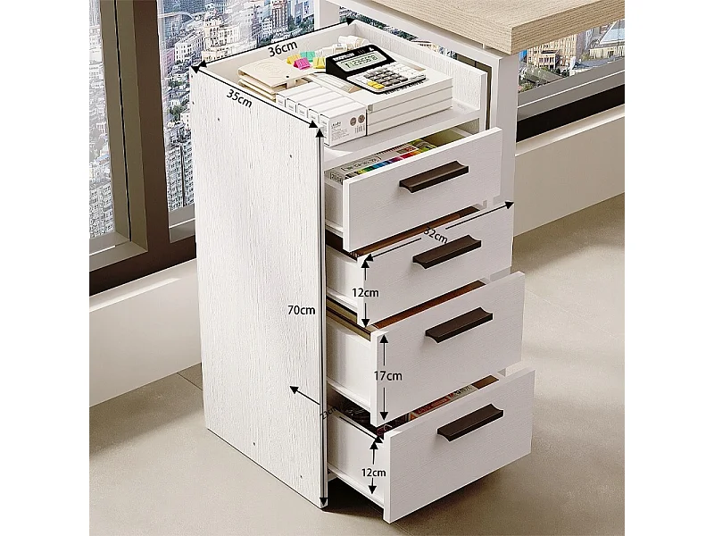 Weißer Büroschrank, Kommode mit 4 Schubladen, Maße 36 x 35 x 70 cm