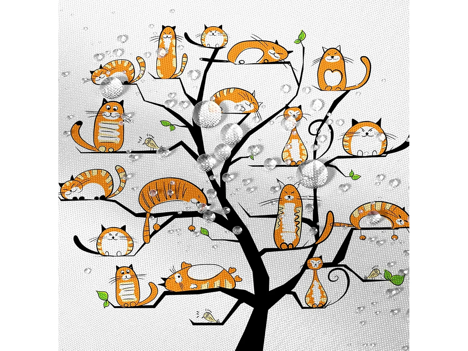 Rideau de Douche Arbre à Chat 150x180cm Ensemble Orange Mignon Chaton Rideau-de Bain Aquarelle drôle Animal de Compagnie Chat Rideaux de Douche Lavabl