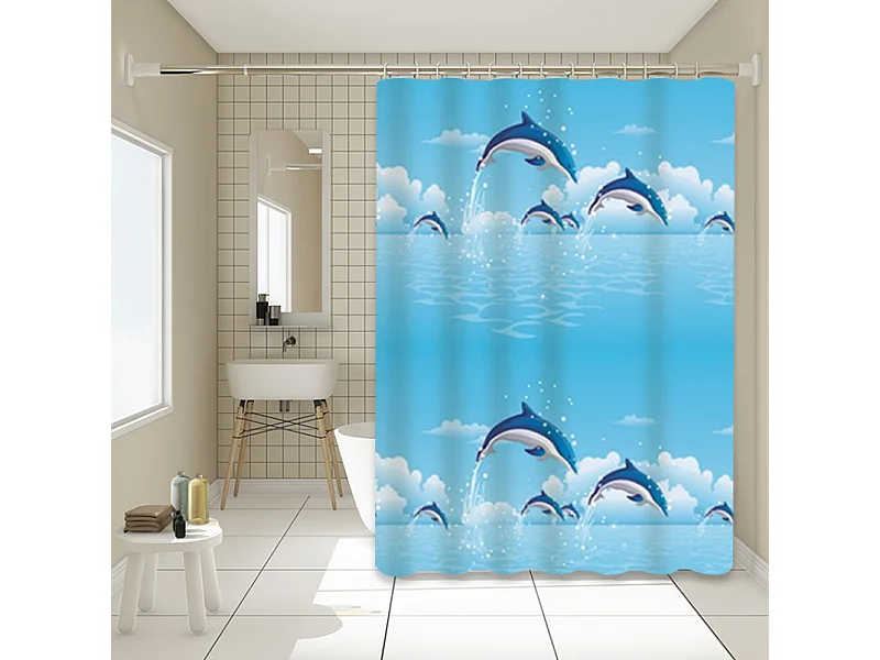 Rideau de douche PEVA Blue Dolphin, rideau de douche de salle de bain, rideau de séparation, pas besoin de percer des trous, 80*180cm, avec crochets