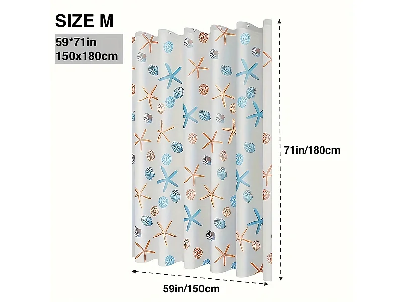 Rideau de douche en PEVA pour salle de bain, motif étoiles de mer, décoration et accessoire de baignoire, 150 x 180 cm