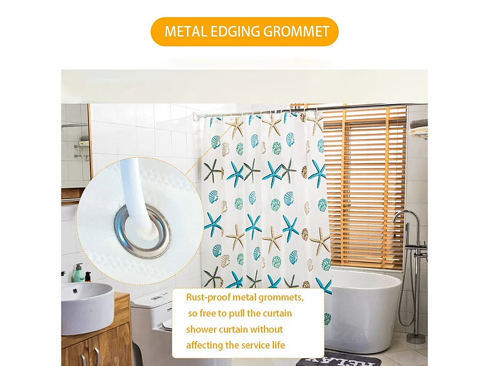 Rideau de douche en PEVA pour salle de bain, motif étoiles de mer, décoration et accessoire de baignoire, 150 x 180 cm