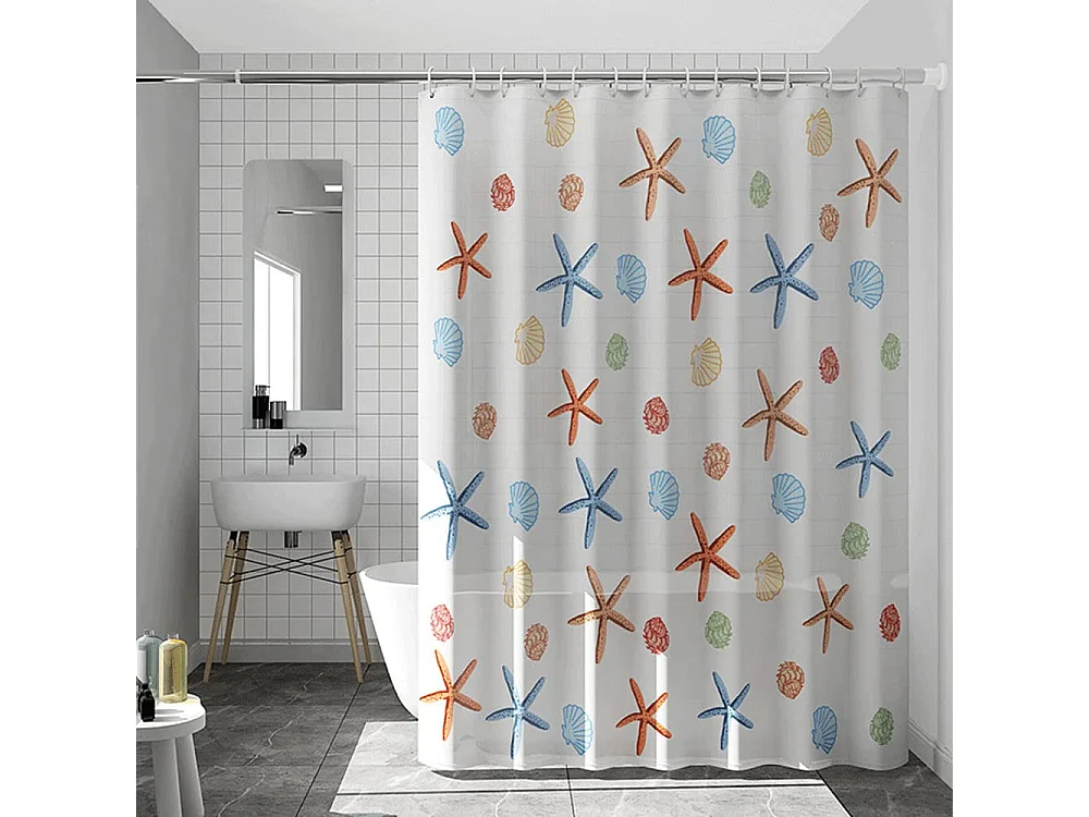 Rideau de douche en PEVA pour salle de bain, motif étoiles de mer, décoration et accessoire de baignoire, 150 x 180 cm