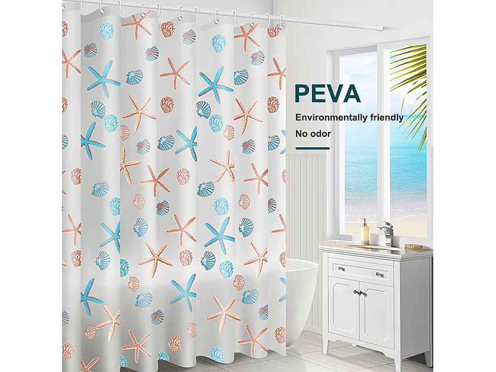 Rideau de douche en PEVA pour salle de bain, motif étoiles de mer, décoration et accessoire de baignoire, 150 x 180 cm