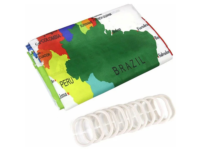 Rideau de Douche Motif Carte du Monde avec Impression géographique,imperméable,avec 12 Anneaux en Tissu Polyester Anti-fongique 180x180cm