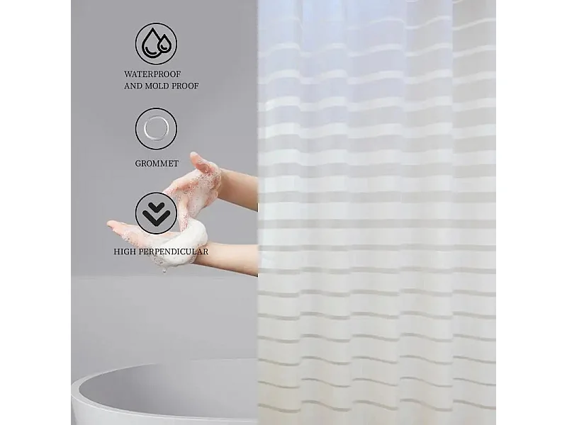 Rideau de douche imperméable en plastique PEVA, rideau de salle de bain à rayures blanches transparentes, rideau de bain de luxe, 180x200cm