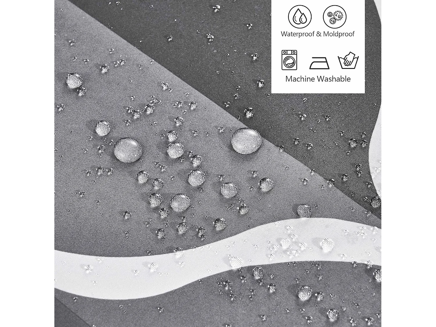 Rideau de Douche 180x200CM Polyester Imperméable Tissu Lavable en Machine Rideau Salle de Bain avec 12 Crochets Noir