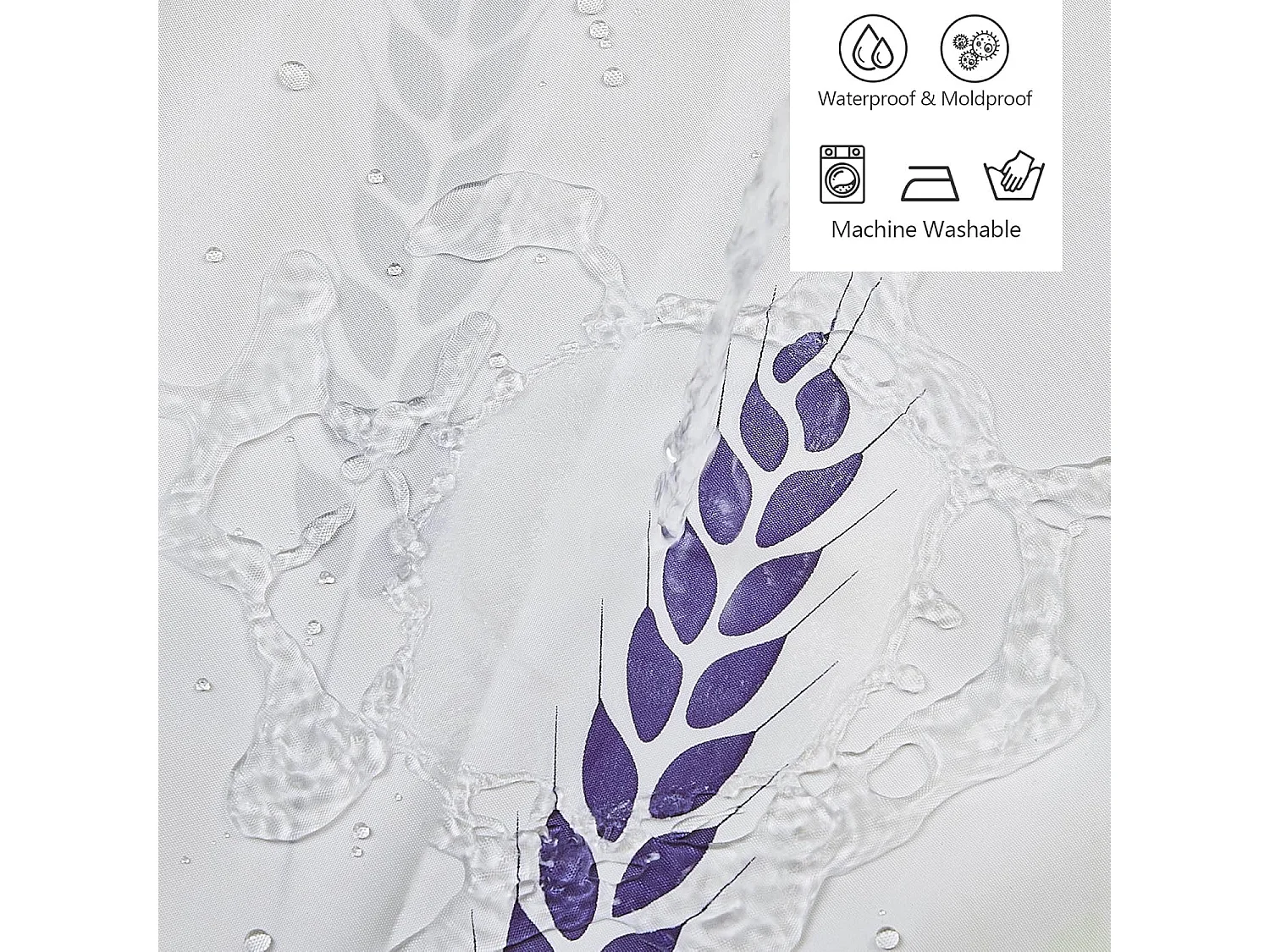 Rideau de douche imperméable en polyester, lavable en machine, avec 12 crochets, 240 x 200 cm, blanc