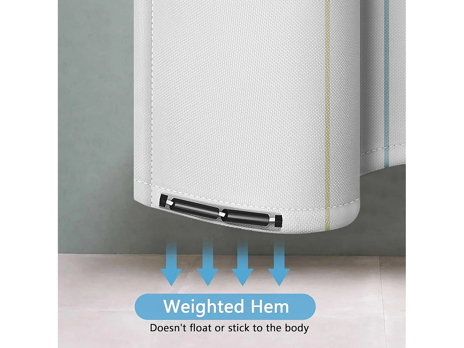 Rideau de douche imperméable en polyester, lavable en machine, avec 12 crochets, 240 x 200 cm, blanc