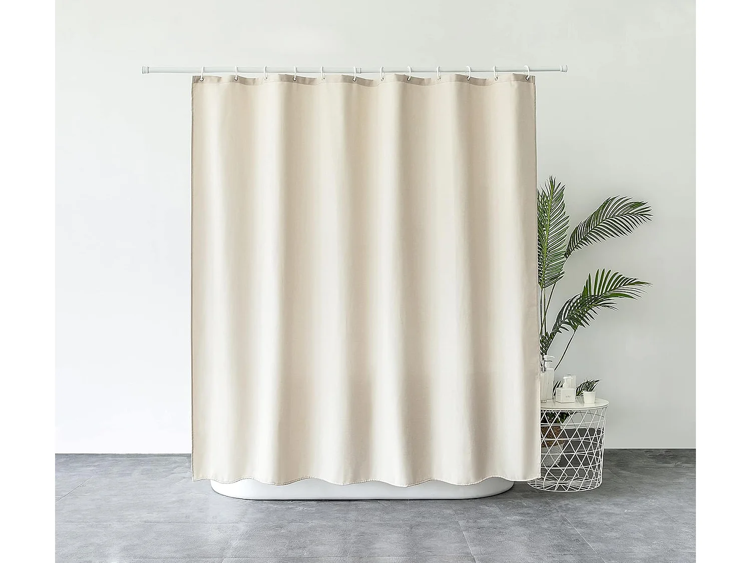 Rideau de baignoire 180 x 200 cm, imperméable et anti-moisissure, texture lin, avec 12 crochets, adapté aux baignoires et salles de douche (beige)