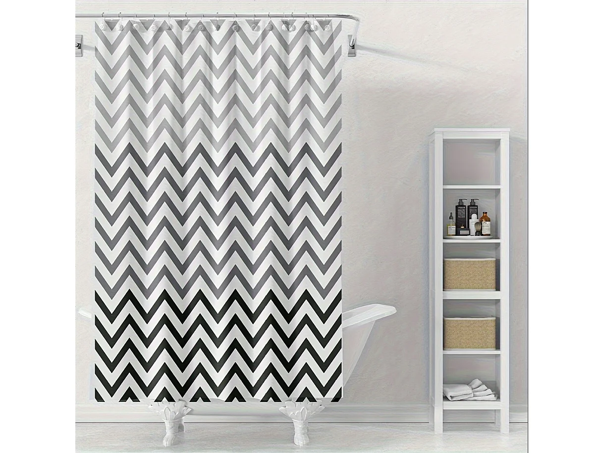 Rideau de douche en PEVA noir et blanc à motif vagues, avec 12 crochets, anti-moisissure et imperméable, idéal pour la salle de bain, 180 x 200 cm