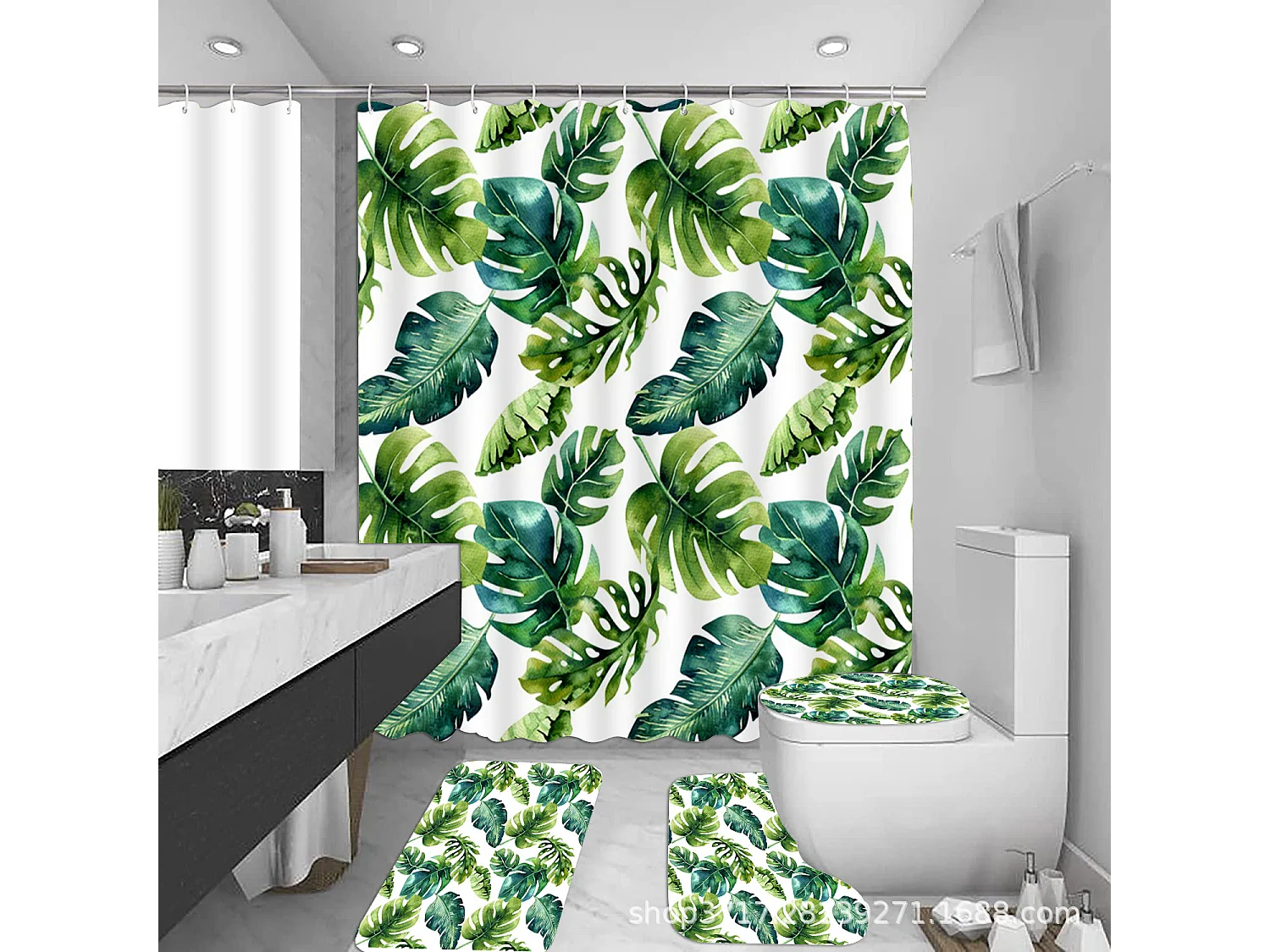 Rideau de douche imprimé végétal, rideau de salle de bain imperméable et anti-moisissure, 180*180 cm