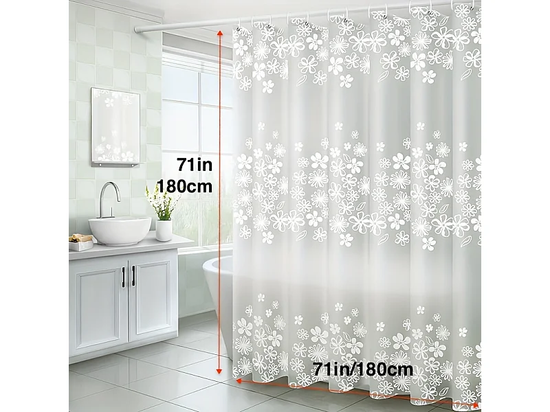 Rideau de douche Transparent Floral, rideau de douche PEVA imperméable avec œillets métalliques, rideau de séparation de salle de bain,180cm*180cm