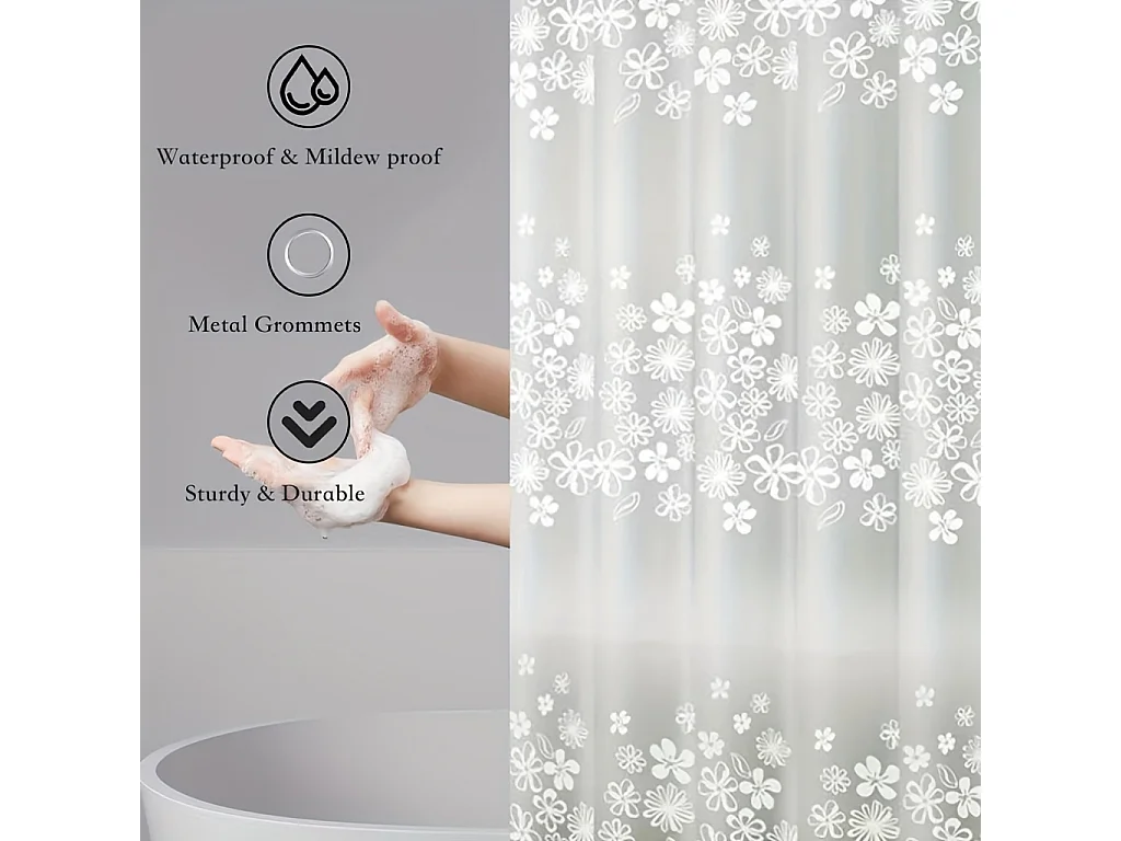 Rideau de douche Transparent Floral, rideau de douche PEVA imperméable avec œillets métalliques, rideau de séparation de salle de bain,180cm*180cm