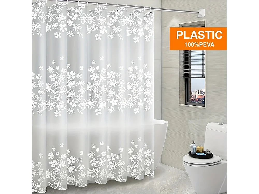 Rideau de douche Transparent Floral, rideau de douche PEVA imperméable avec œillets métalliques, rideau de séparation de salle de bain,180cm*180cm