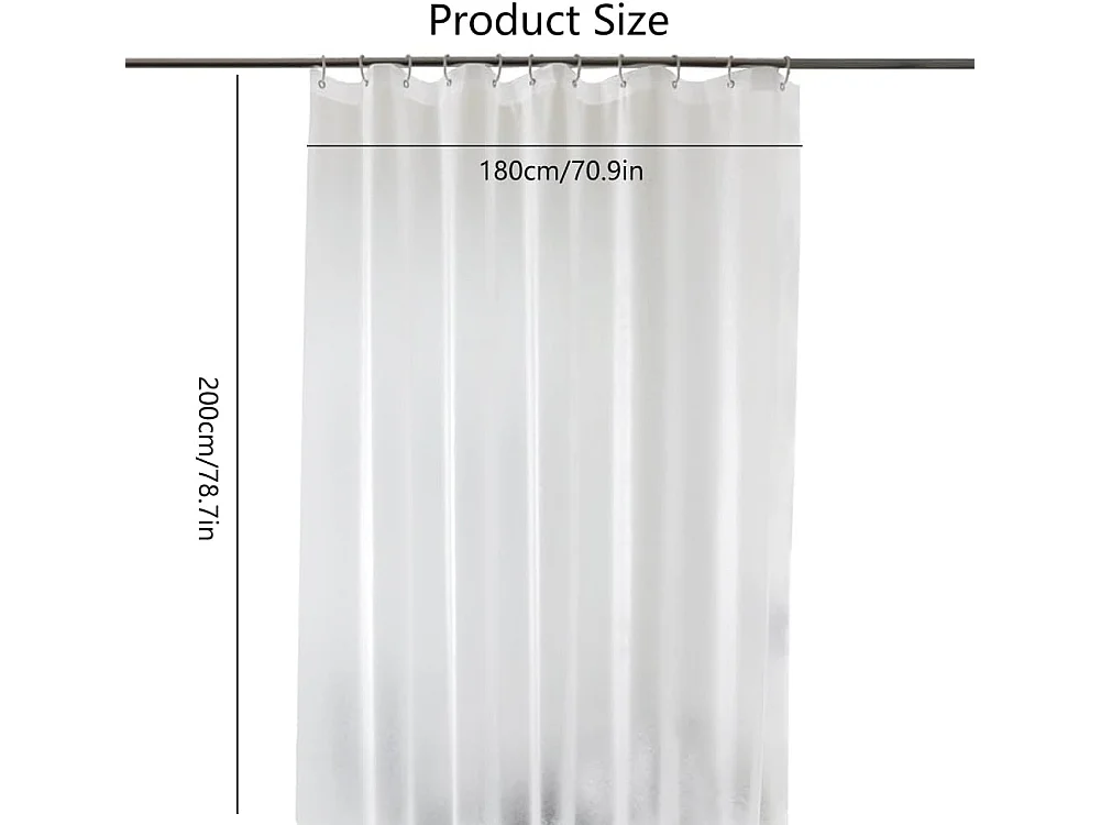 Rideau Douche Anti Moisissure,Rideau de Douche Séchage Rapide, Aux Douches et Bains, 180 x 200cm, avec 12 Crochets