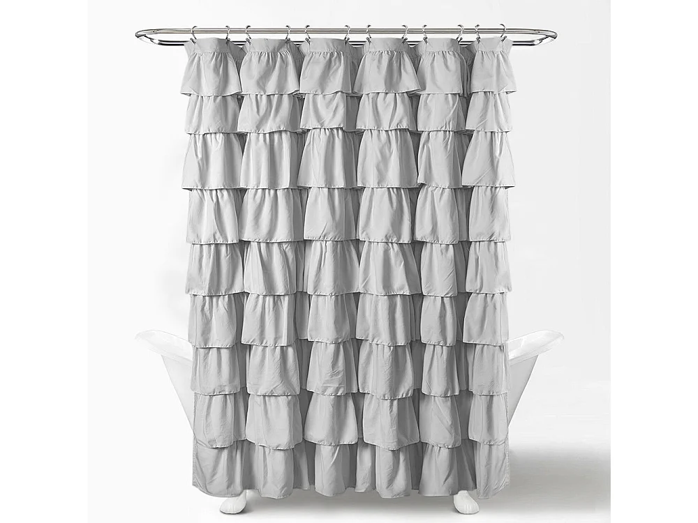 Rideau de douche plissé patchwork en tissu à volants rose 1 pièce, décor de salle de bain moderne et rustique（180*180）
