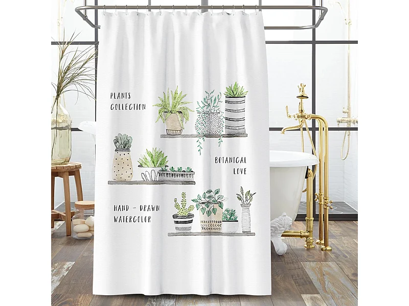 Rideau Douche Anti Moisissure étanche motif plantes en pot, Rideau de Douche pour Salle de Bain, 180 x 180 cm
