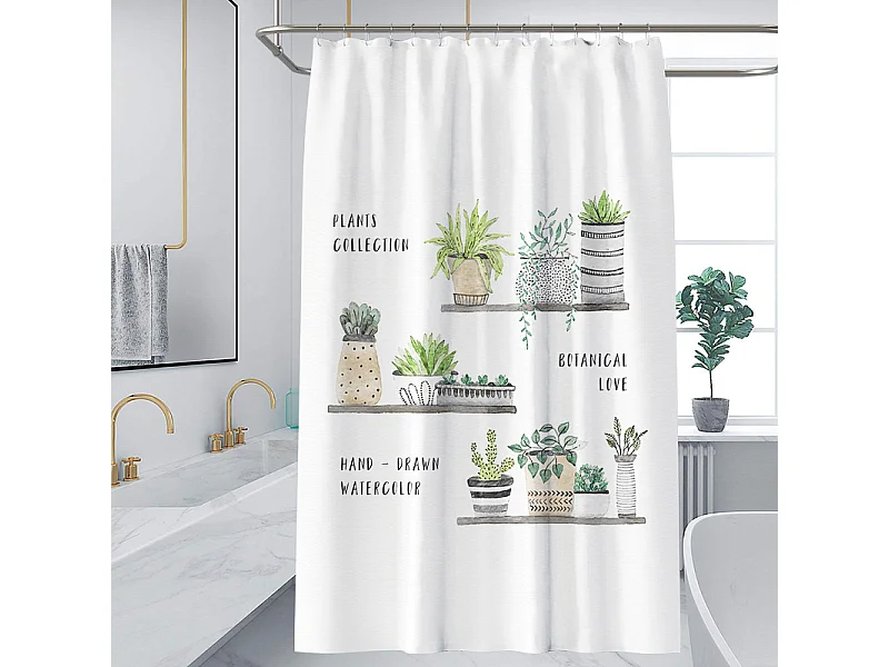 Rideau Douche Anti Moisissure étanche motif plantes en pot, Rideau de Douche pour Salle de Bain, 180 x 180 cm