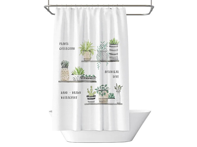Rideau Douche Anti Moisissure étanche motif plantes en pot, Rideau de Douche pour Salle de Bain, 180 x 180 cm