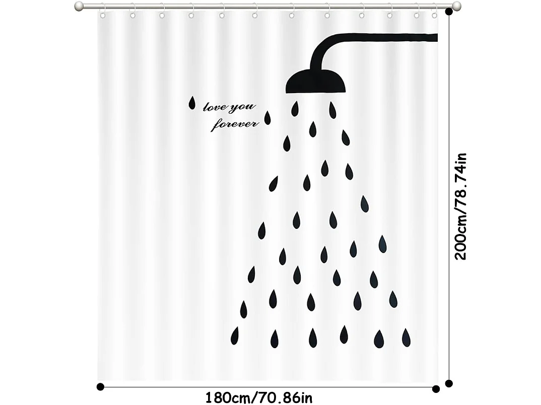 Rideau de Douche 180x200 cm, Rideaux de Douche Séchage Rapide, Rideau de Douche Anti Moisissure Tissu Imperméable Lavable avec 11 Crochets