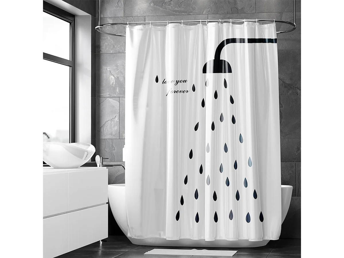 Rideau de Douche 180x200 cm, Rideaux de Douche Séchage Rapide, Rideau de Douche Anti Moisissure Tissu Imperméable Lavable avec 11 Crochets