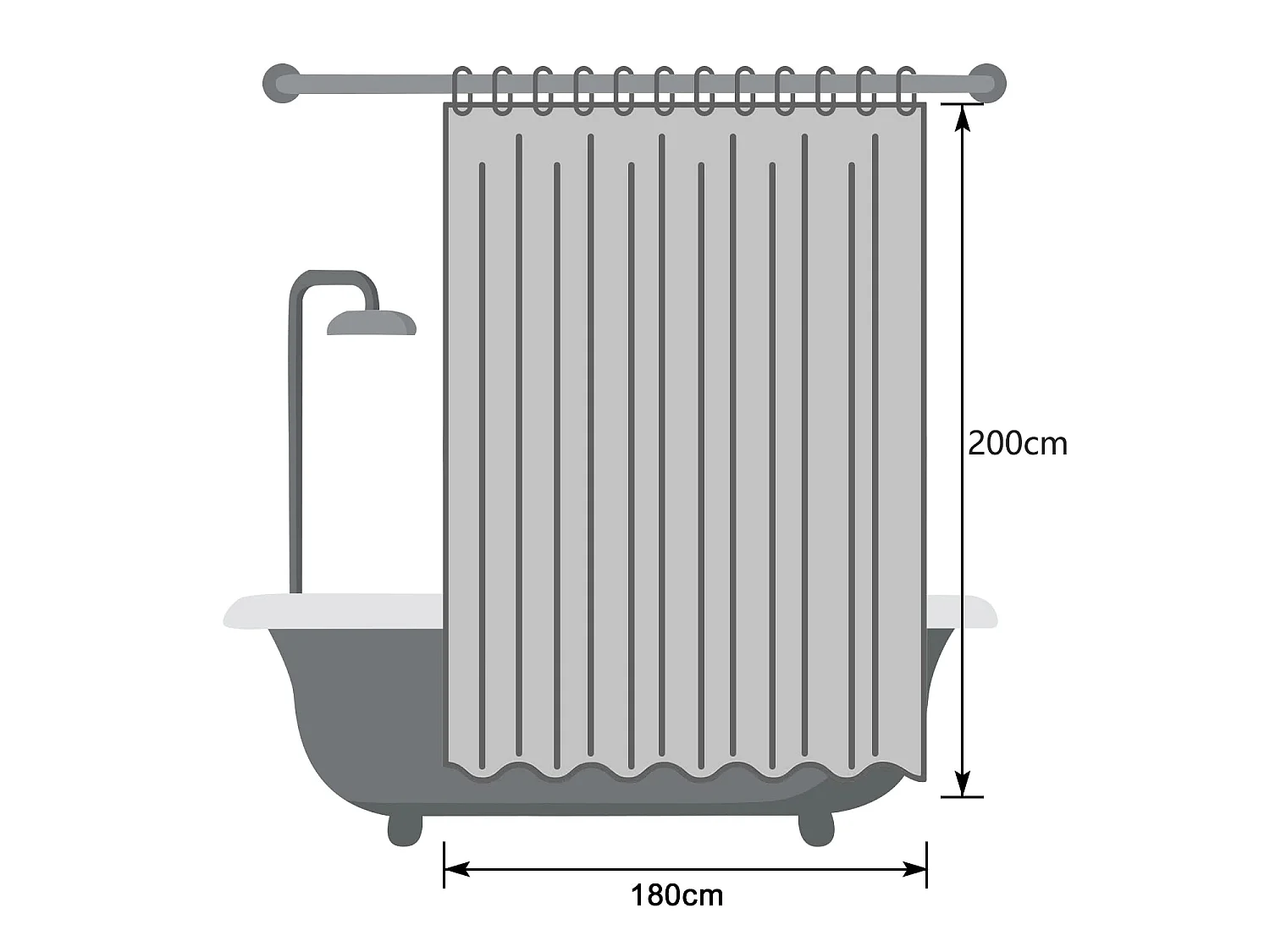 Rideau de douche imitation lin, rideau de séparation salle de bain, 180*200cm, kaki