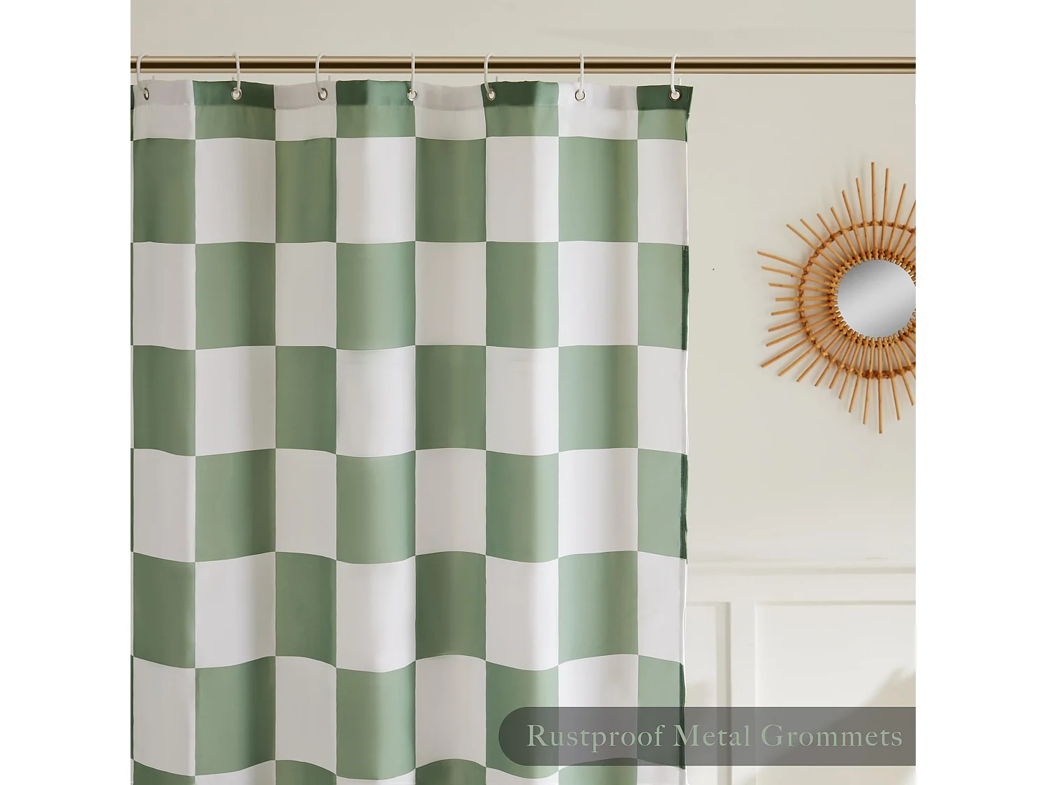 Rideau de douche à carreaux pour salle de bain, rideau de douche à motif damier rétro, rideau de douche lavable en machine, 180*180cm, vert