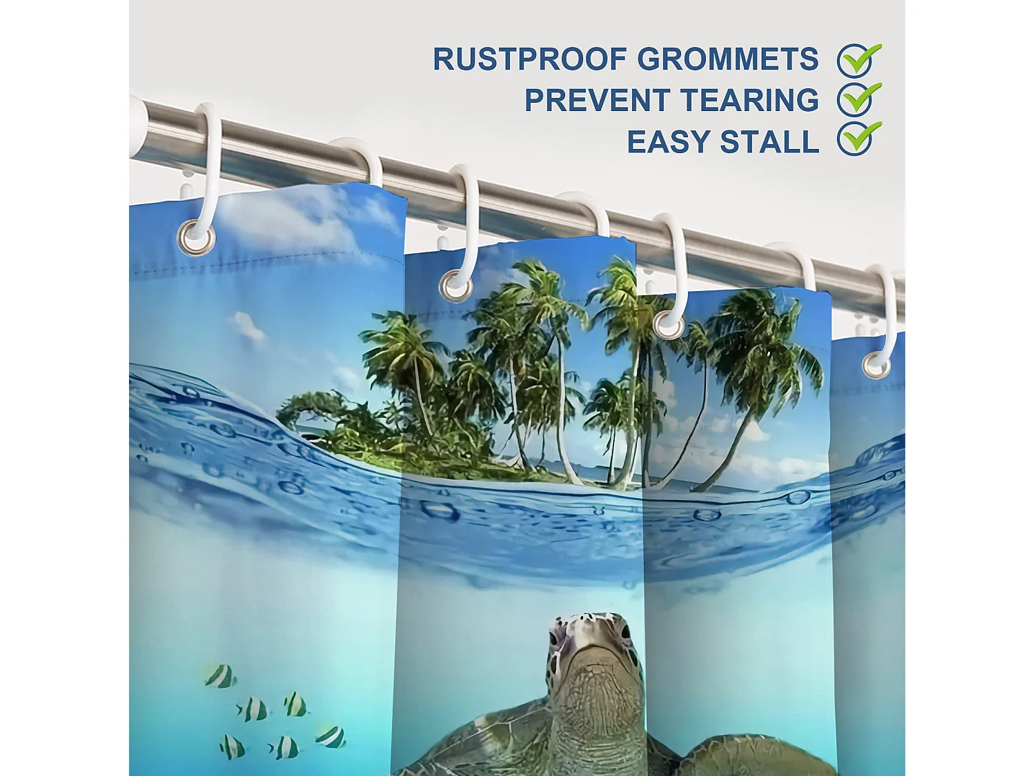 Rideau de Douche 100% Polyester pour Baignoire et Salle de Bains, Lavables, Anti-moisissure et Antibactérien 180cm x 180 cm (motif  de tortue)