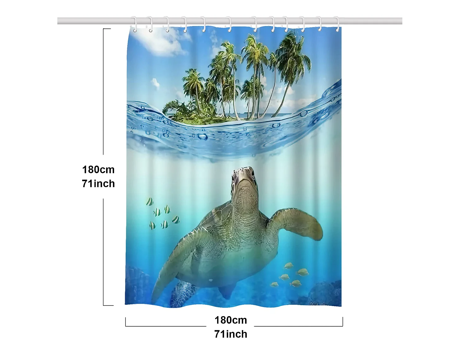 Rideau de Douche 100% Polyester pour Baignoire et Salle de Bains, Lavables, Anti-moisissure et Antibactérien 180cm x 180 cm (motif  de tortue)