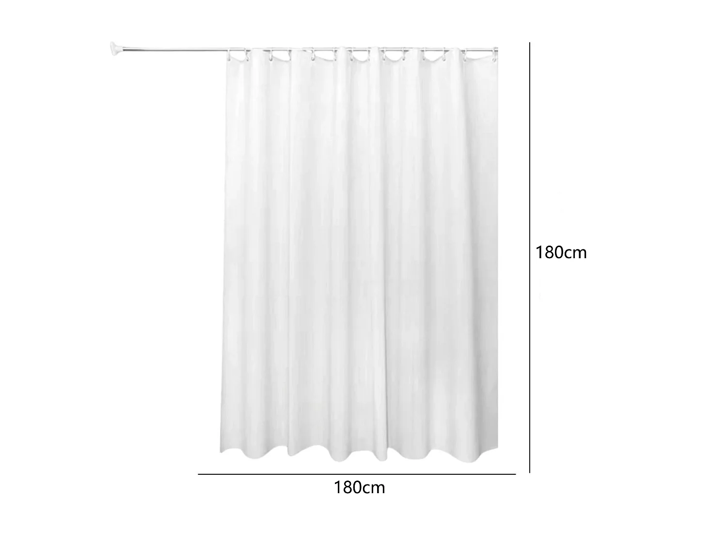 Rideau de douche simple en PEVA de couleur unie, rideau de douche moderne anti-moisissure et imperméable, 180 x 180 cm, blanc, avec crochets