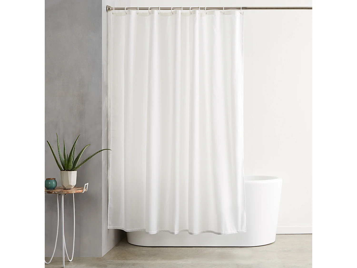 Rideau de douche simple en PEVA de couleur unie, rideau de douche moderne anti-moisissure et imperméable, 180 x 180 cm, blanc, avec crochets