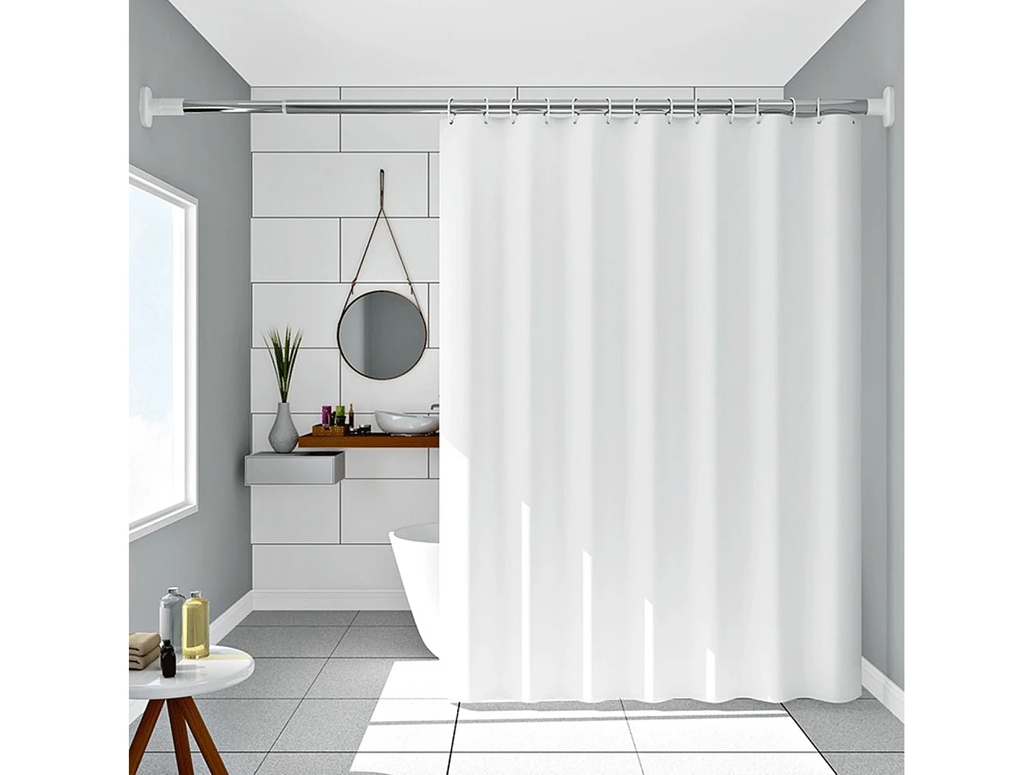Rideau de douche simple en PEVA de couleur unie, rideau de douche moderne anti-moisissure et imperméable, 180 x 180 cm, blanc, avec crochets