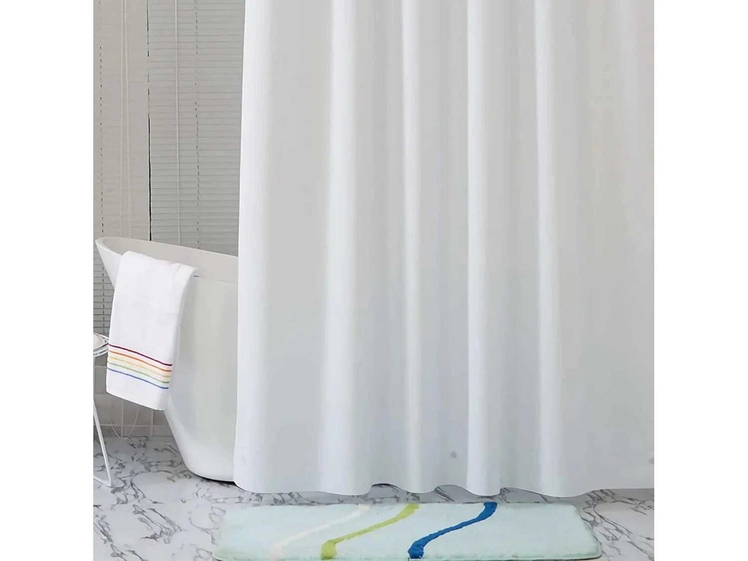 Rideau de douche simple en PEVA de couleur unie, rideau de douche moderne anti-moisissure et imperméable, 180 x 180 cm, blanc, avec crochets