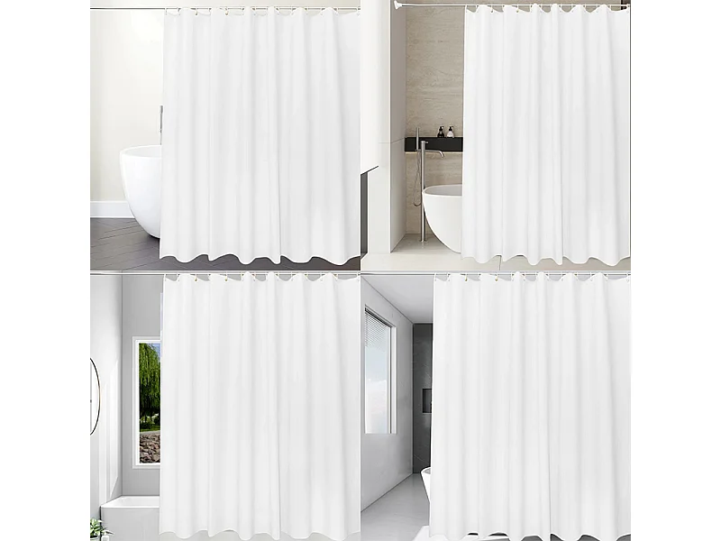 Rideau de douche simple en PEVA de couleur unie, rideau de douche moderne anti-moisissure et imperméable, 180 x 180 cm, blanc, avec crochets