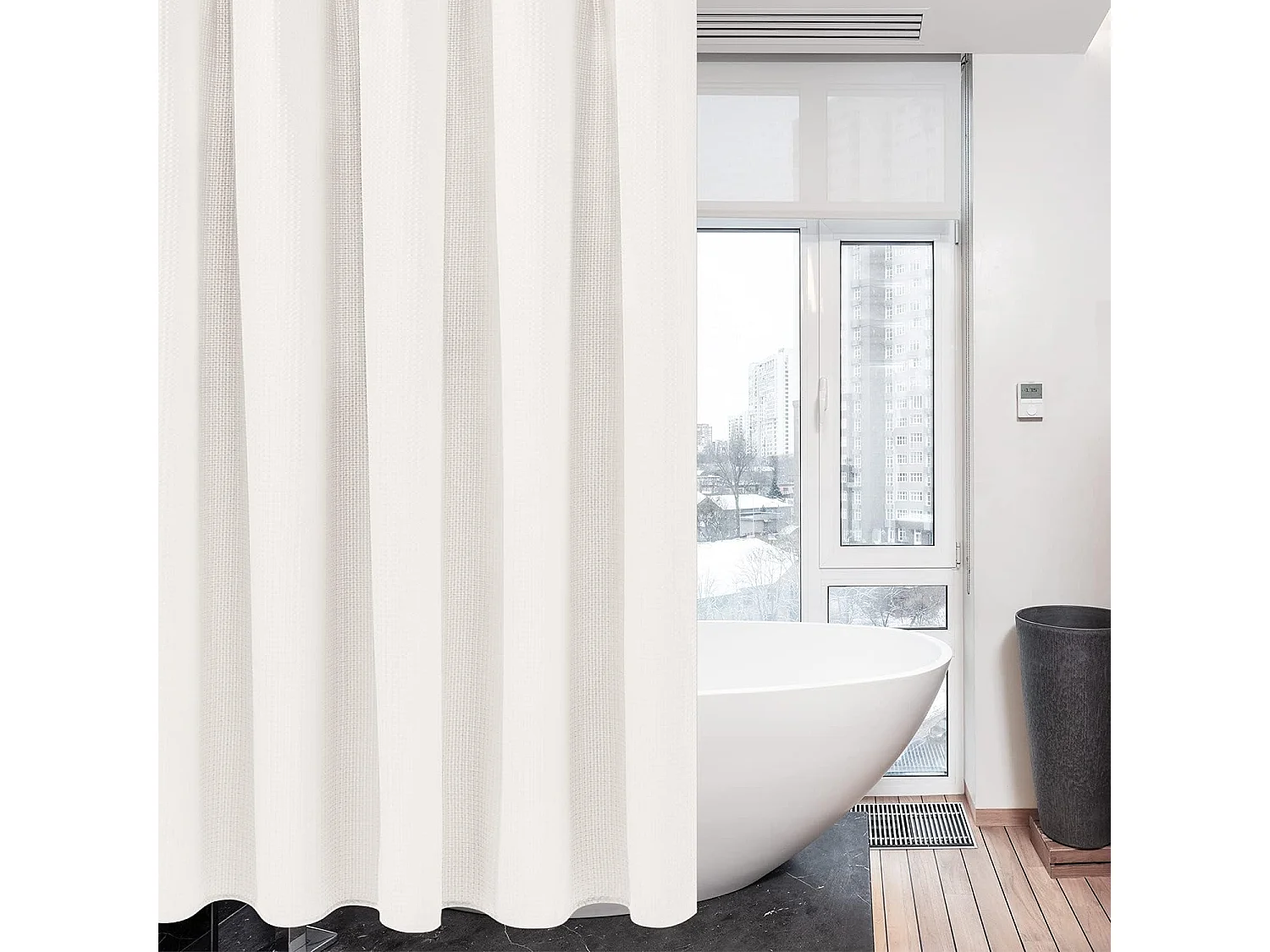 1pc 180x180CM (Blanc),Rideau de Douche Motif Gaufre, Imperméable Anti-Moisissures, Polyester Tissu Rideau Salle de Bain Lourd