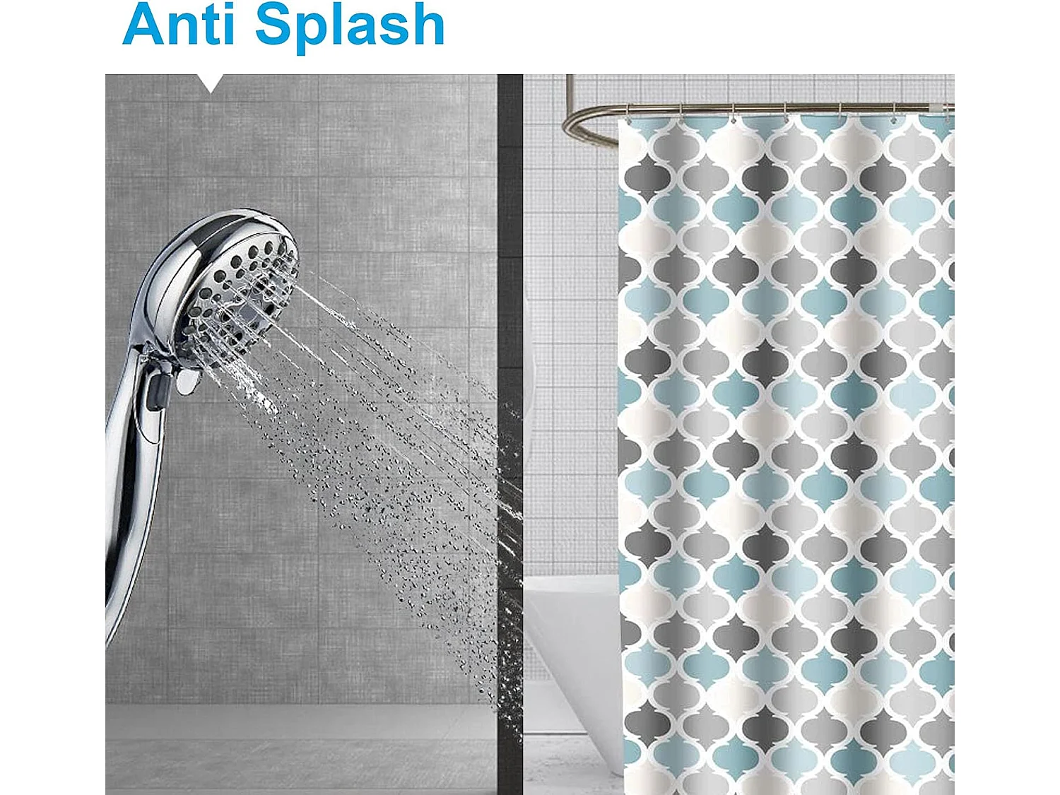 Rideau de Douche Anti Moisissure Rideaux de Salle de Bain Tissu Polyester avec 12 Crochets Lavable en Machine Motif Bleu W 120 x H 200 cm