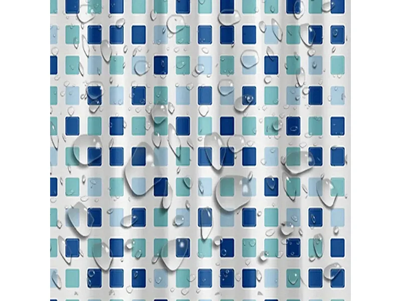 Rideau de douche carré bleu et vert, rideau de douche de dortoir de salle de bains publique, 12 crochets, 180*200cm