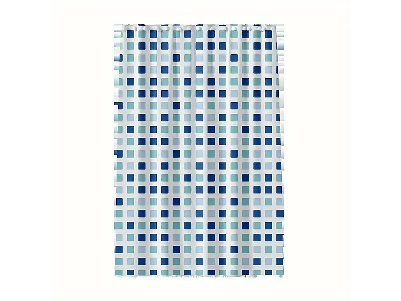 Rideau de douche carré bleu et vert, rideau de douche de dortoir de salle de bains publique, 12 crochets, 180*200cm