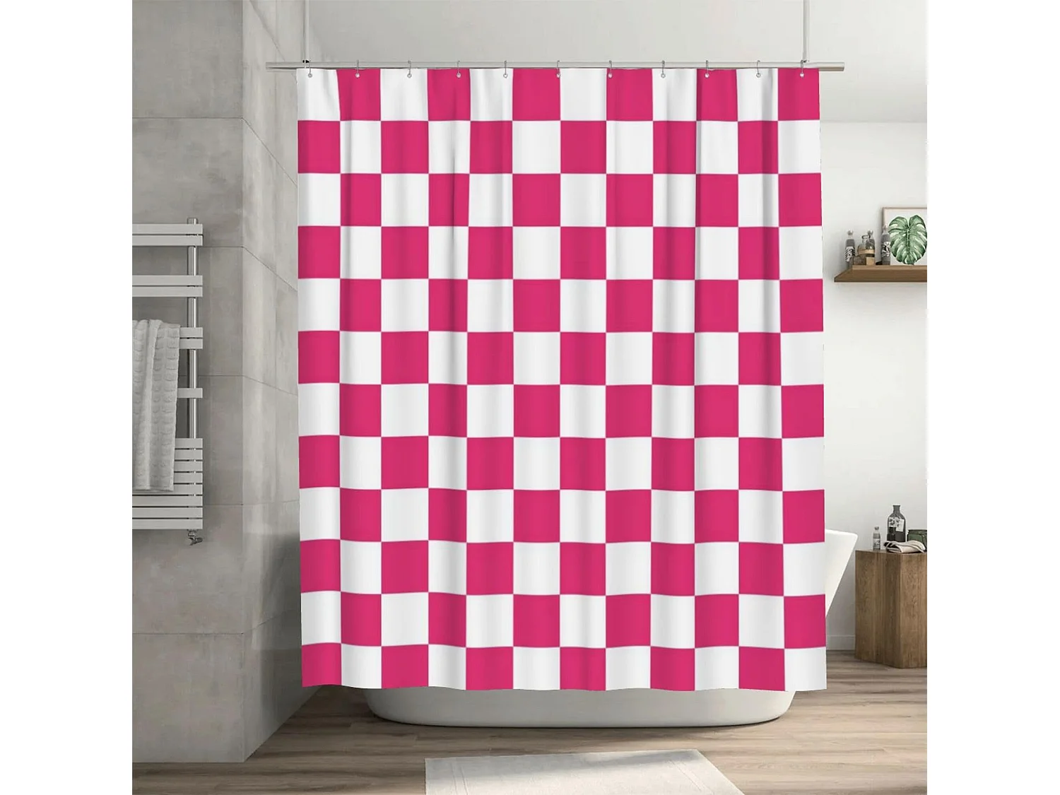 Rideau de douche à carreaux pour salle de bain, joli rideau de douche rétro en damier, rideau de douche lavable, 180*180cm, rose