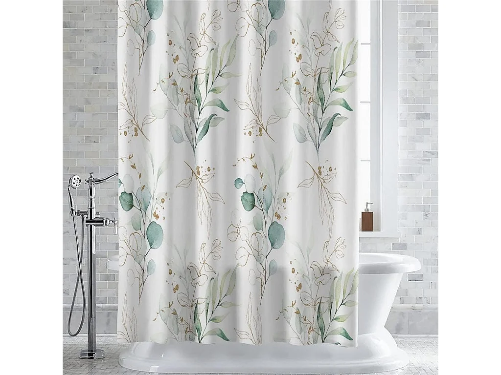Rideau de douche décoratif imperméable à imprimé feuilles avec 12 crochets, décoration de baignoire et rideau de porte – 150 x 180 cm