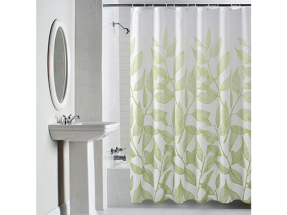 Rideau de douche 180 x 200 cm avec 12 crochets, séchage rapide (branches vertes*1）, polyester imperméable