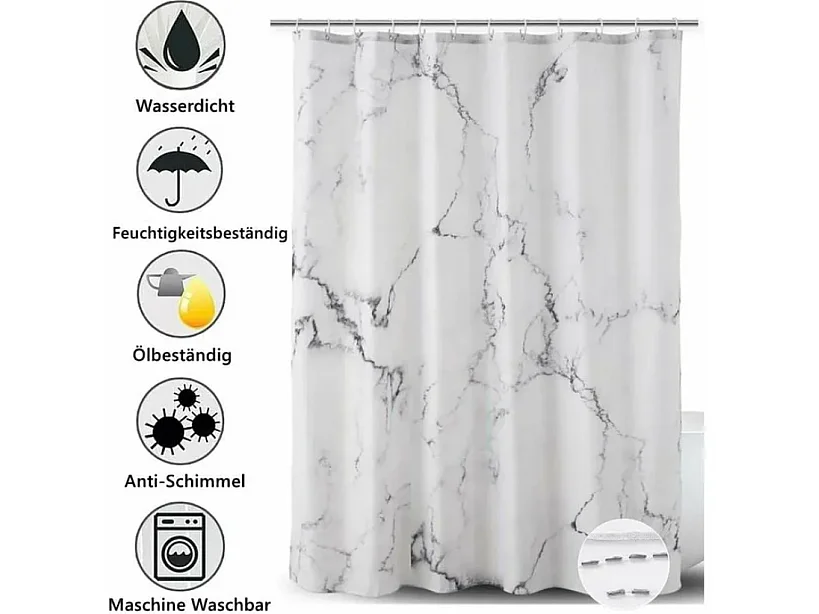 Rideau de Douche en Tissu Imperméable avec Ourlet Renforcé - Différentes Tailles - Motif Marbre - Lavable en Polyester - 180 x 200 cm