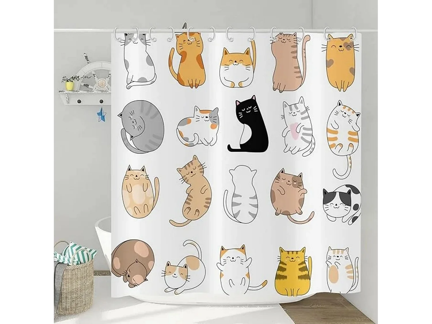 Rideau de Douche Chat 180x180cm, Drôle d'animal de Dessin animé Chaton coloré Beaux Animaux de Compagnie Enfants garçons Filles