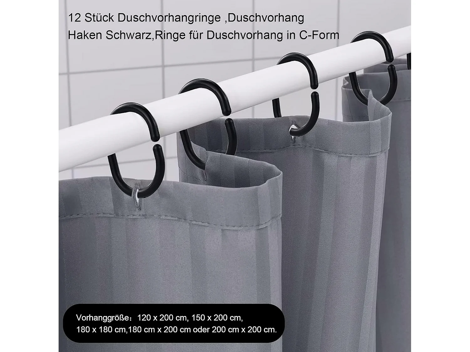 12 Anneaux de Rideau de Douche Noir, Plastique Coulissant, Résistants et Pratiques
