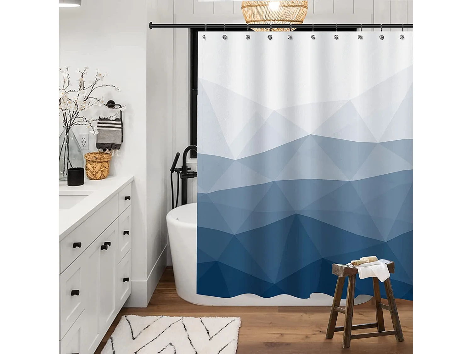 Rideau de douche Design populaire,  dégradé de tissu bleu froid rideau de douche pour la décoration de salle de bain,180x180cm