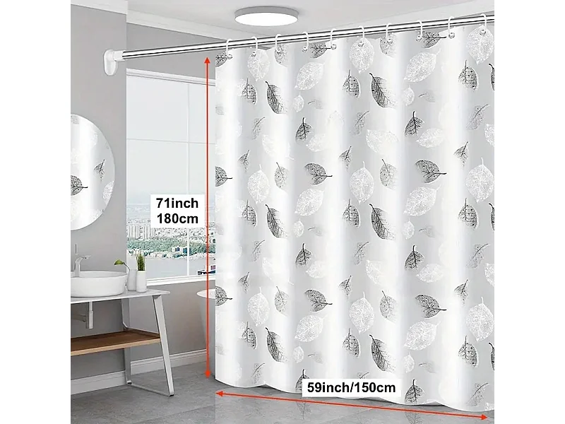 PEVA Rideau de douche avec crochets, léger, imperméable et résistant à la moisissure, décor de salle de bain, 150x180cm, 1 pièce