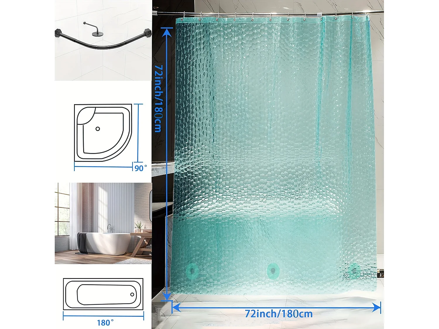 Rideau de douche imperméable, adapté à la décoration de salle de bain et aux accessoires pour la maison (1,8*2,0 M)