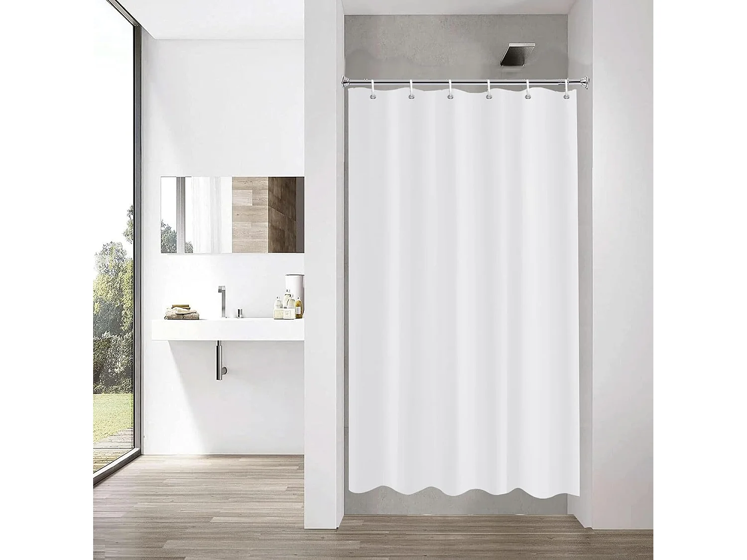 Rideau de douche 120x180 blanc, imperméable, anti-moisissure, avec boucle de suspension, largeur 120 x hauteur 180 cm