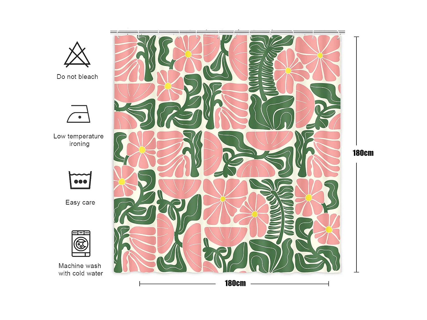 Rideau de douche bohème géométrique abstrait, rideau de douche floral, rideau de douche en polyester imperméable, 180*180CM, avec 12 crochets(style B)